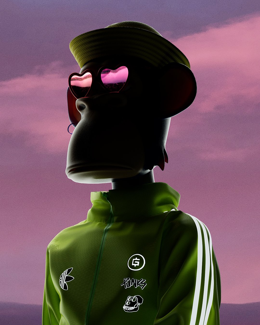 BAYC ape in Adidas hoodie