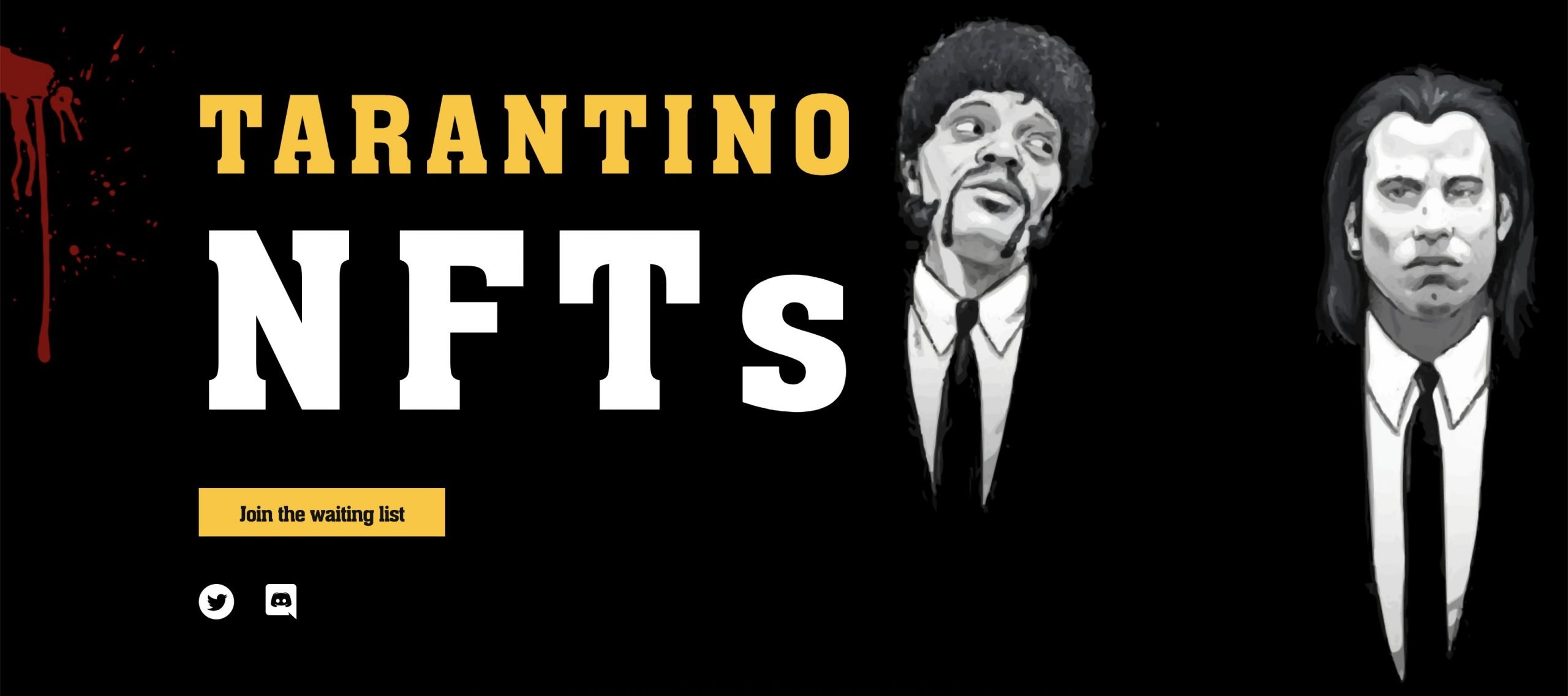 Image displaying two characters from Pulp Fiction with the words Tarantino NFTs in bold.