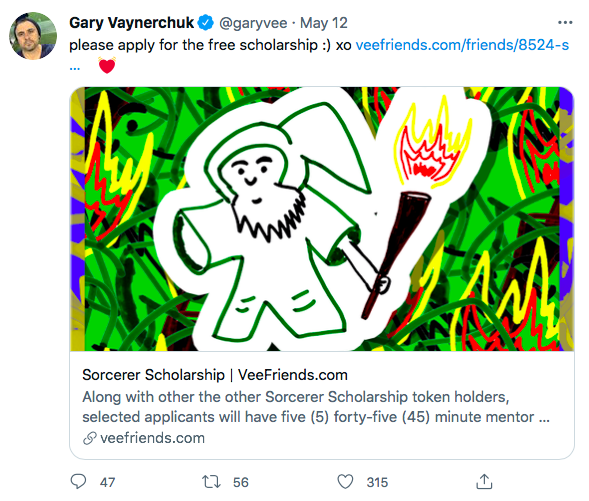 Gary Vaynerchuk garyvee Vee Friends top nft collection Sorcerer Scholarship twitter post 