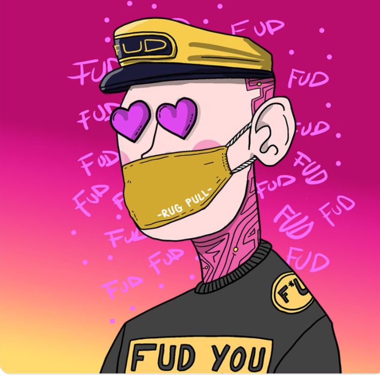 Image featuring a digital NFT avatar from the Fud Society collection