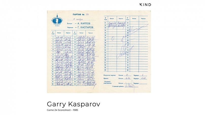 Gary Kasparov 1985 scoresheet NFT