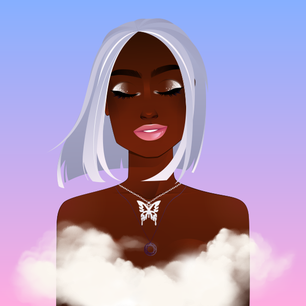 bongacams nft girl bonganft dark skin white hair and cloud dress