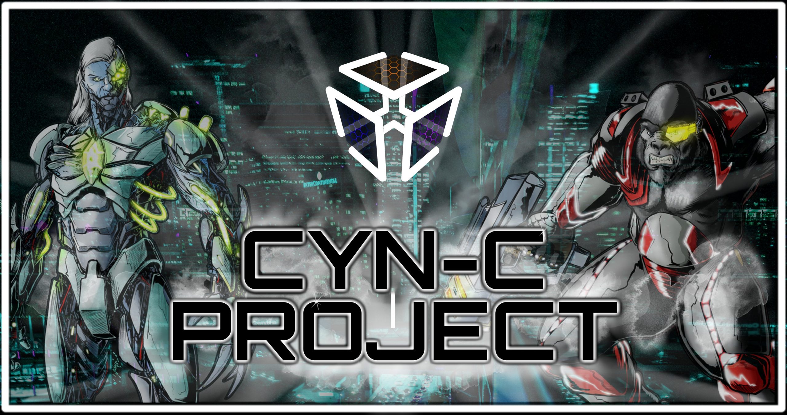 Cyn NFT Project banner with robot and ape battle champions