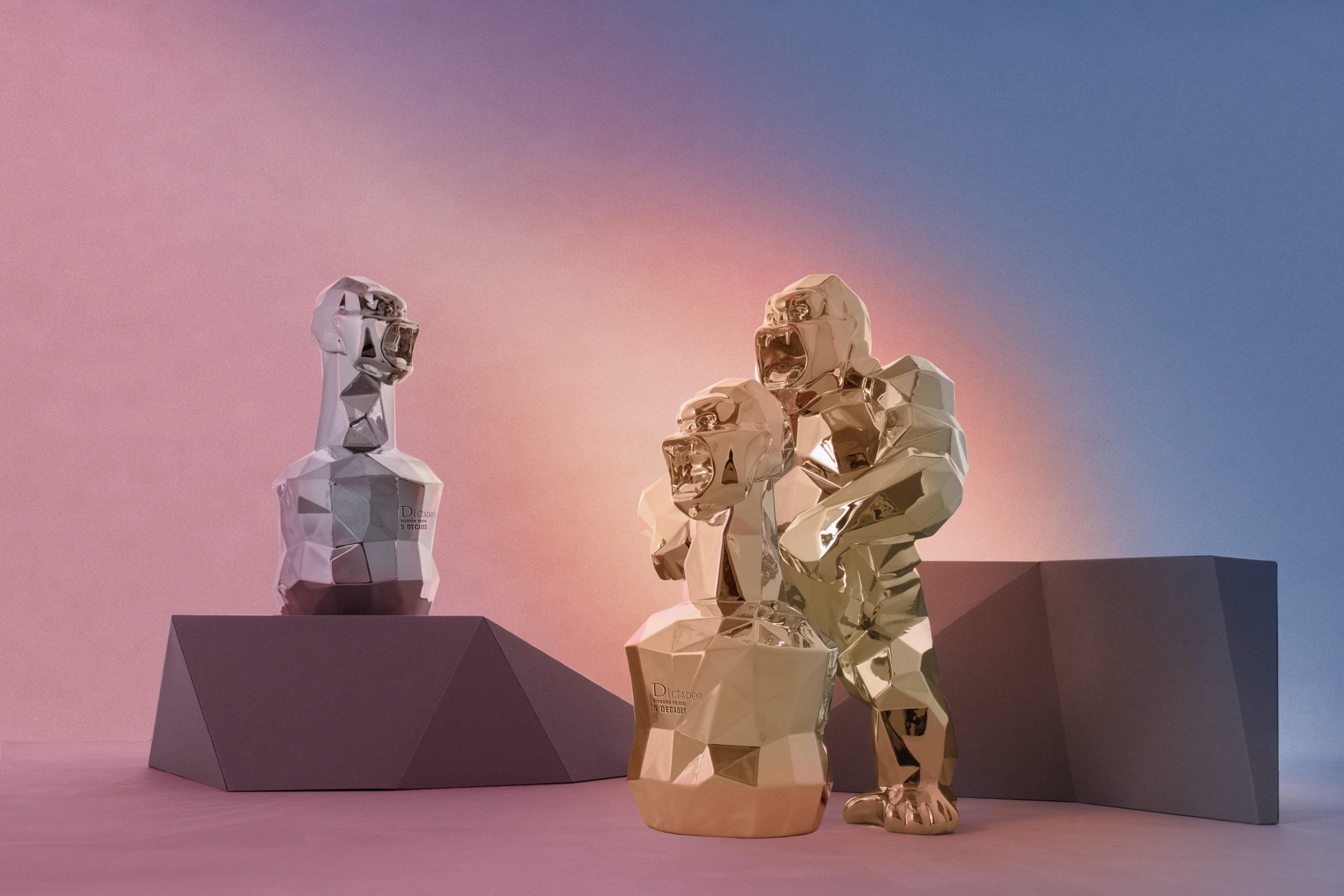 Banner image for Dictador Rum NFT featuring "Wild Kong" Gorilla sculptures by Richard Orlinksi