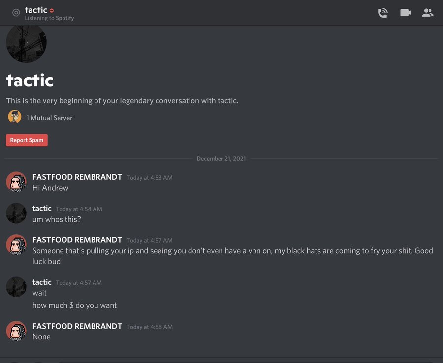 Picture depicts discord conversation