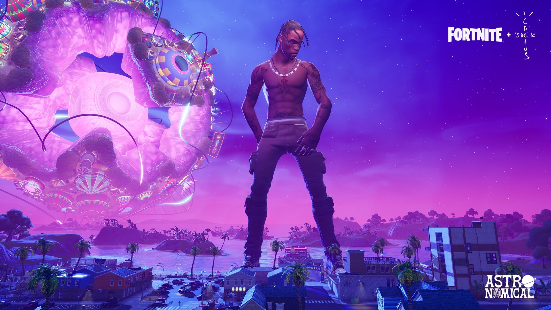 Travis Scott performing in Fortnite's virtual concert