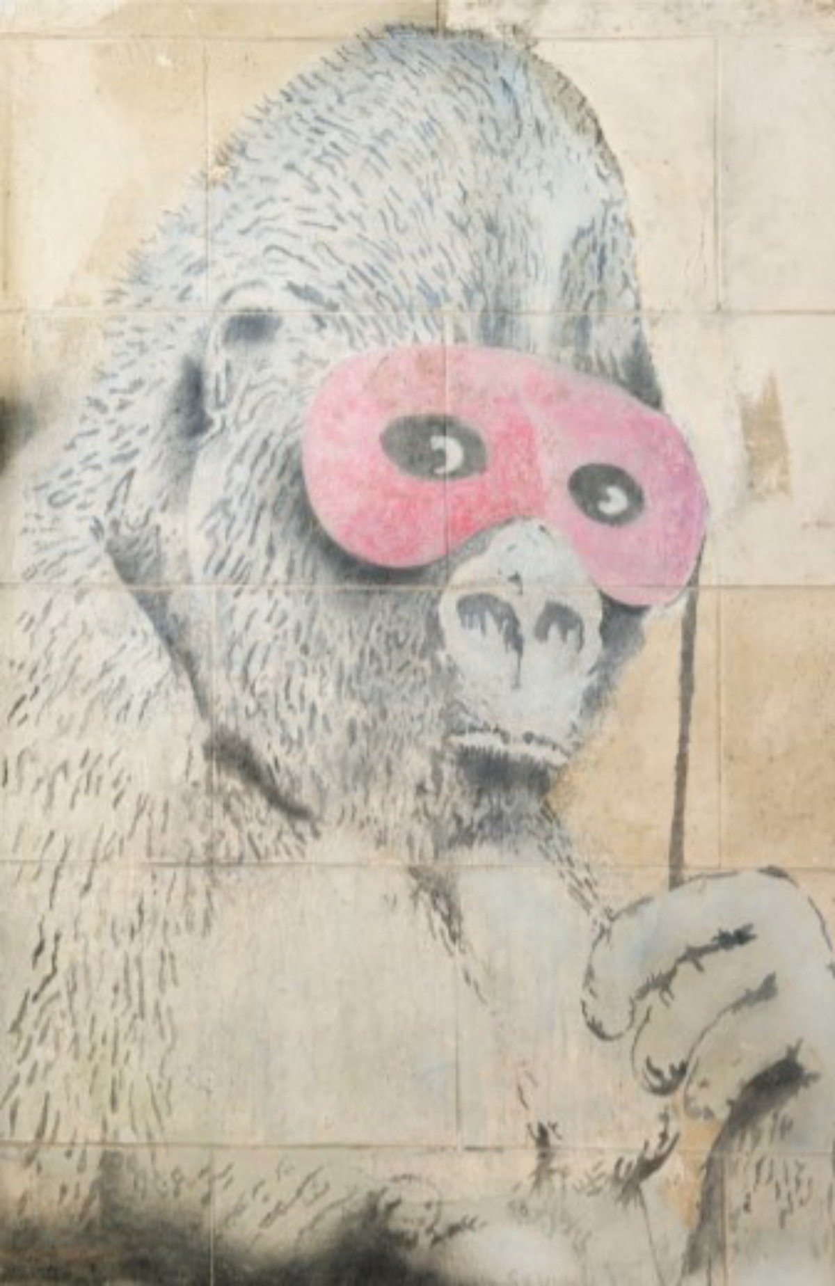 Photograph of "Gorilla In A Pink Mask" by Banksy, which will be sold as an NFT