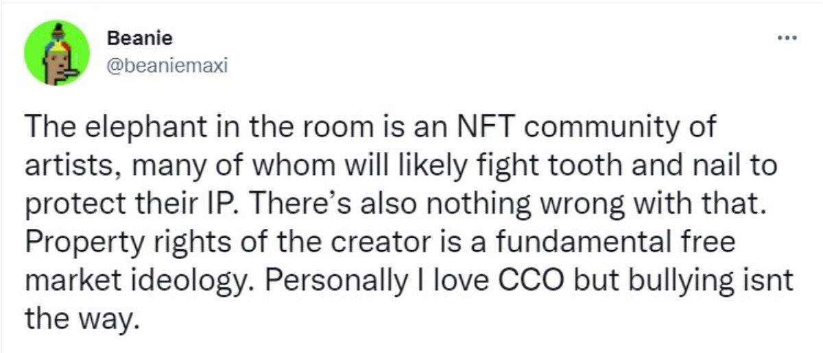most hated NFT influencer Beanie had first sent out a more measured tweet