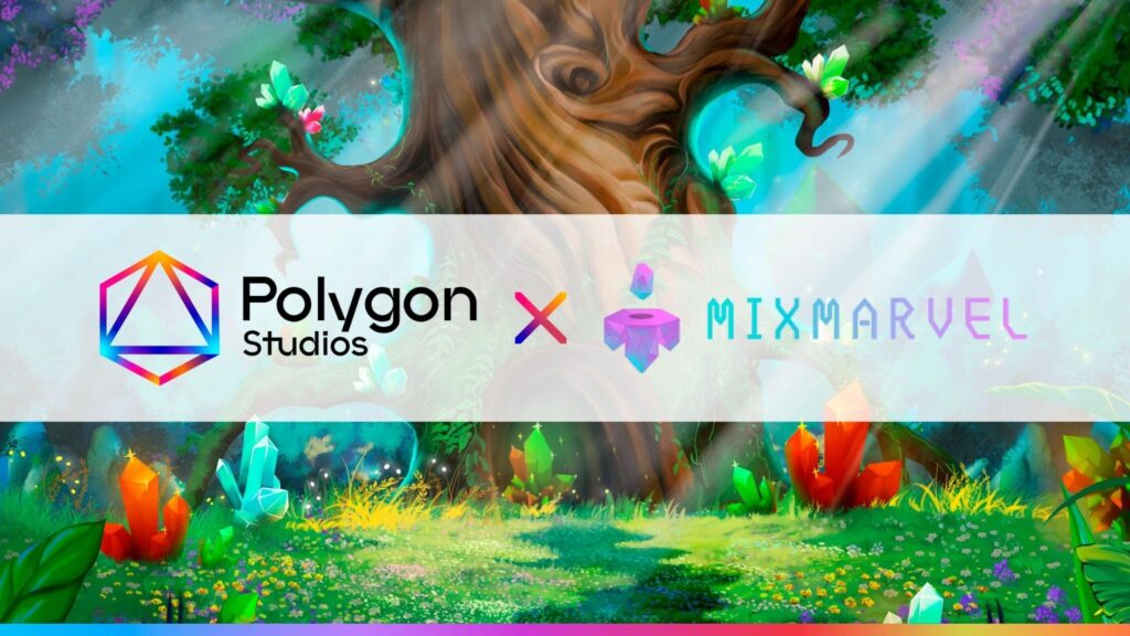 Polygon Studios and MixMarvel logos with tree in the background