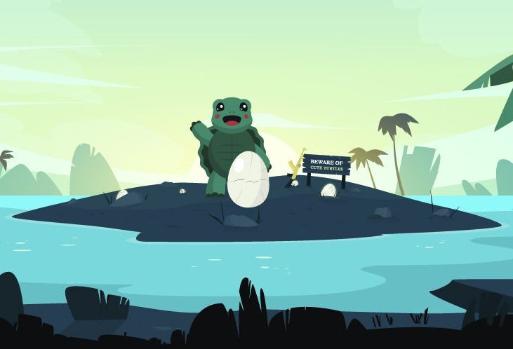 SkinFlip Turtle NFT standing on an island
