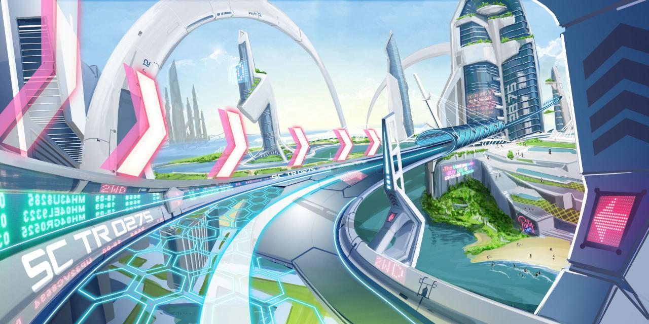 image of a futuristic world brightly coloured car track from the Nitro League NFT