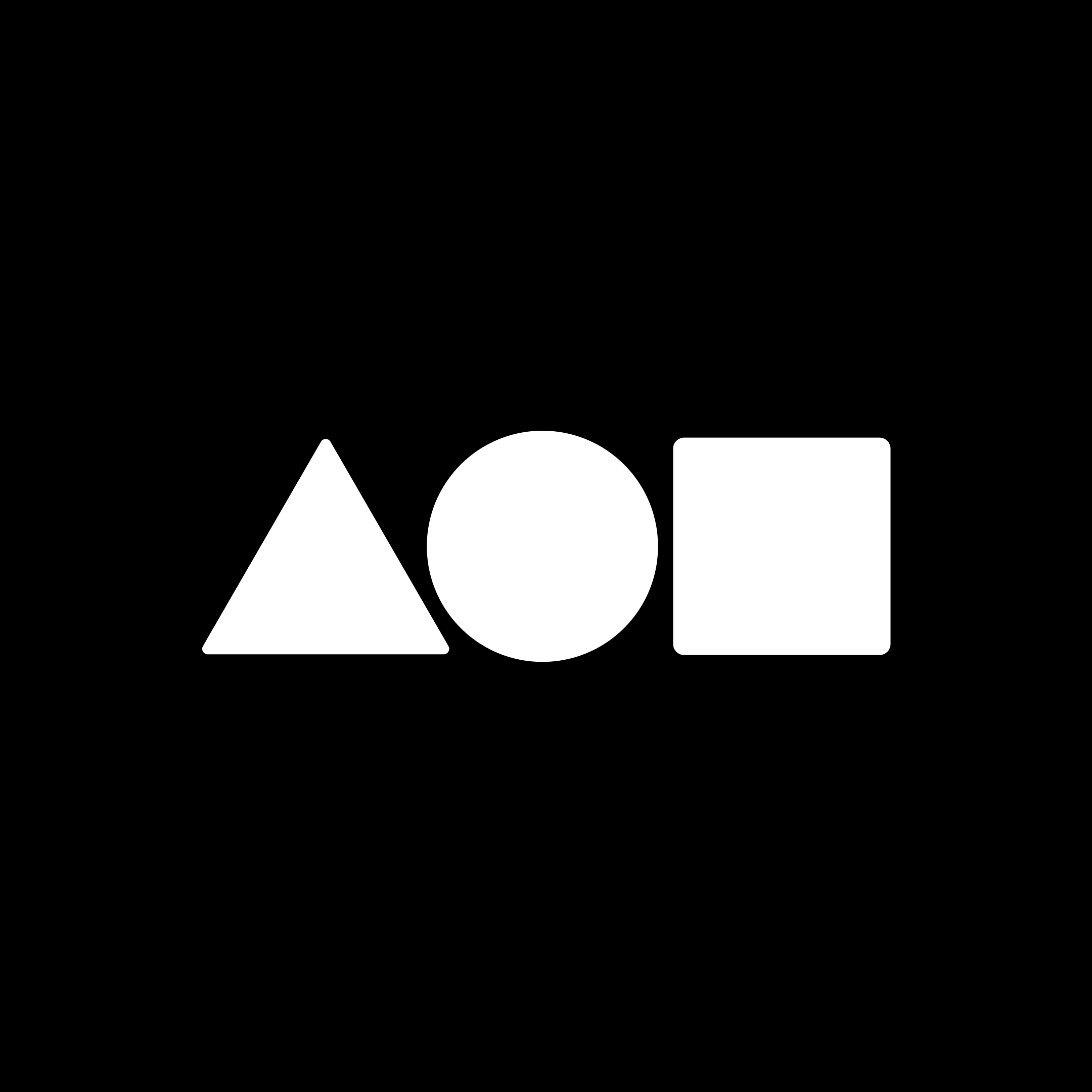 Foundation NFT platform logo. black background with a white triangle circle and square, secondary sales