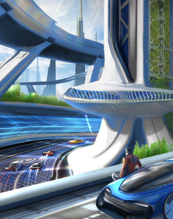 image of a person sitting on a futuristic car in the Nitro League world NFT