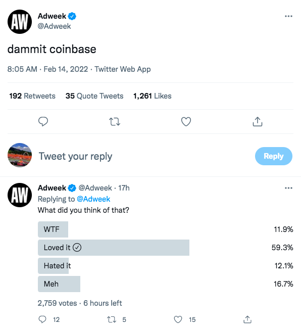 Poll about Coinbase Super Bowl Ad