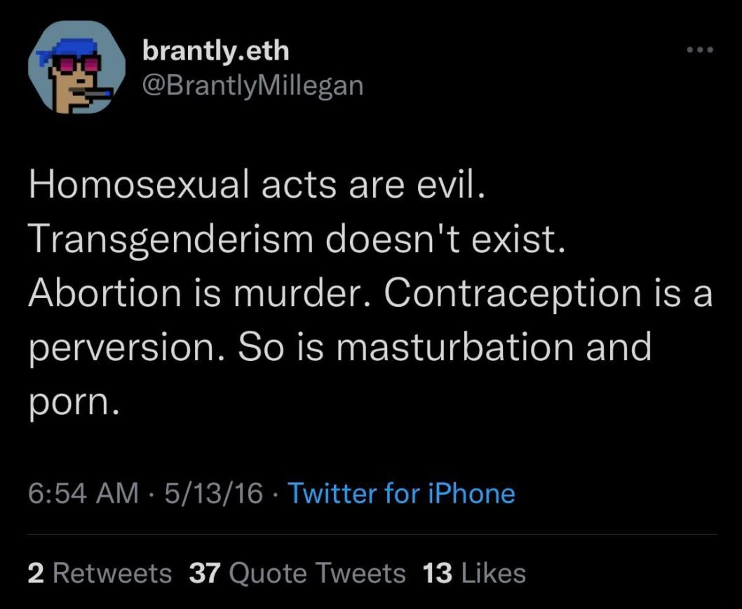 screenshot of a Brantly Millegan ENS controversial message via Twitter