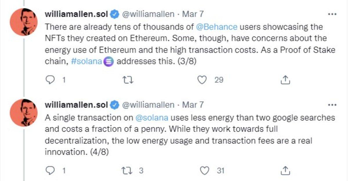 Tweet from Adobe Behance head William Allen about Sol integration