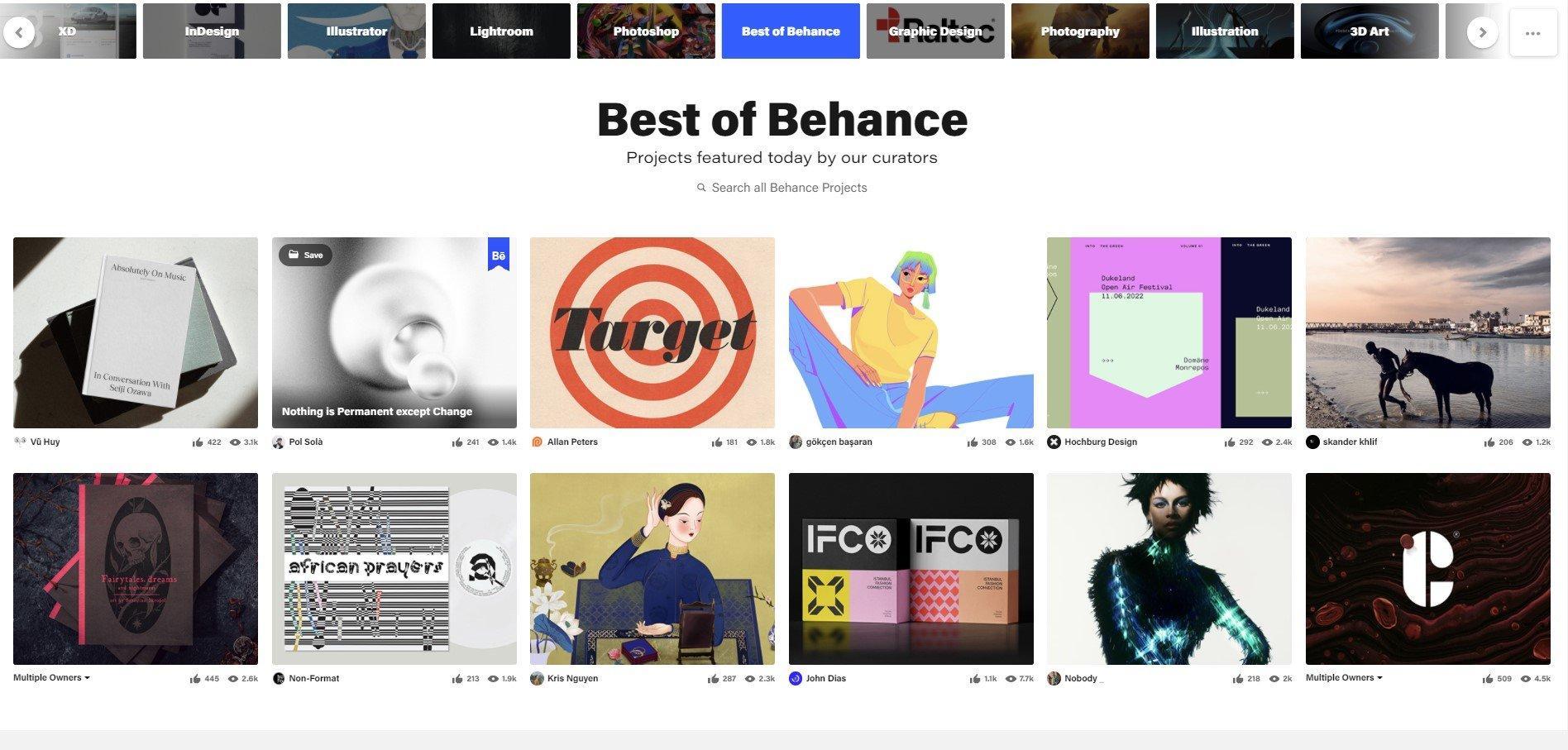 screenshot of adobe behance website