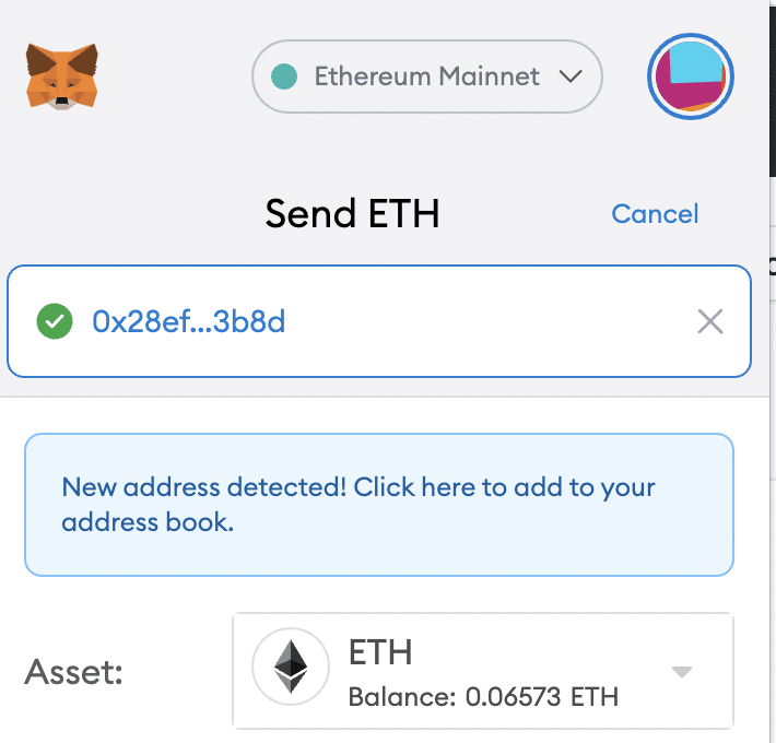 new address detected message metamask