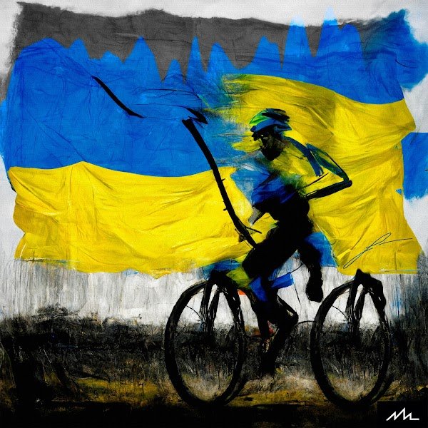 Image of cyclist Mark Padun with Ukraine flag NFT