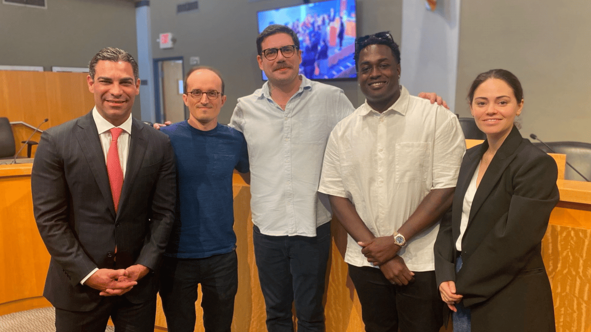 Picture of the Bored Ape and Yuga Labs Founders with Miami Mayor Francis Suarez